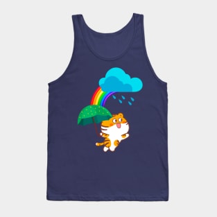 Baby tiger with green umbrella Tank Top